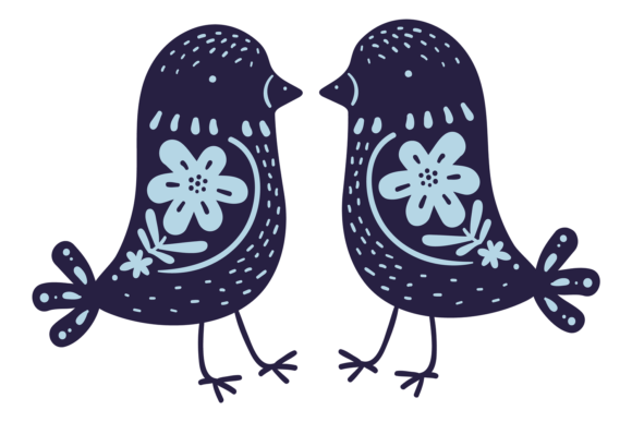 Elegant Nature: Decorative Birds Silhouettes with Floral
