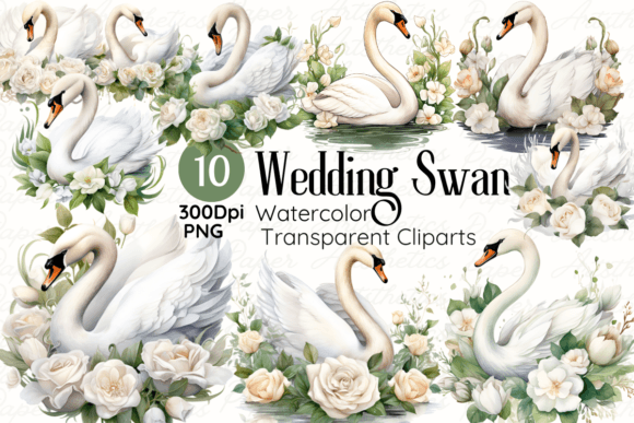 Elegant Swan Clipart: Digital Assets for Wedding Stationery