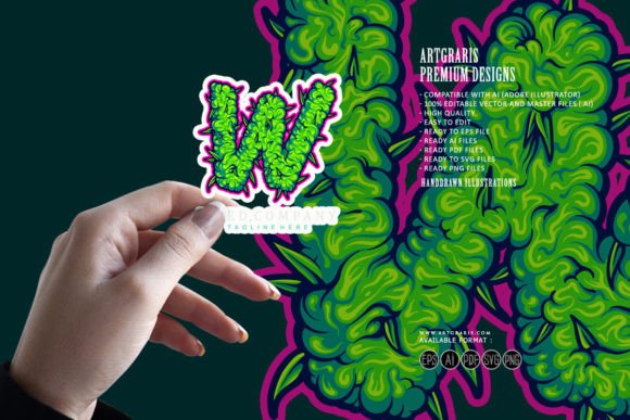 Monogram Letter Weed Buds Decorative: A Bold Design Asset