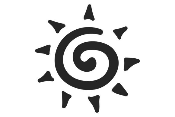 The Artistic Allure of Decorative Sun Symbol. Black Swirl. Shin