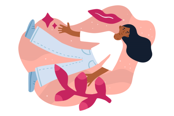 Woman Floating in Space. Decorative Shap: Cosmic Creativity